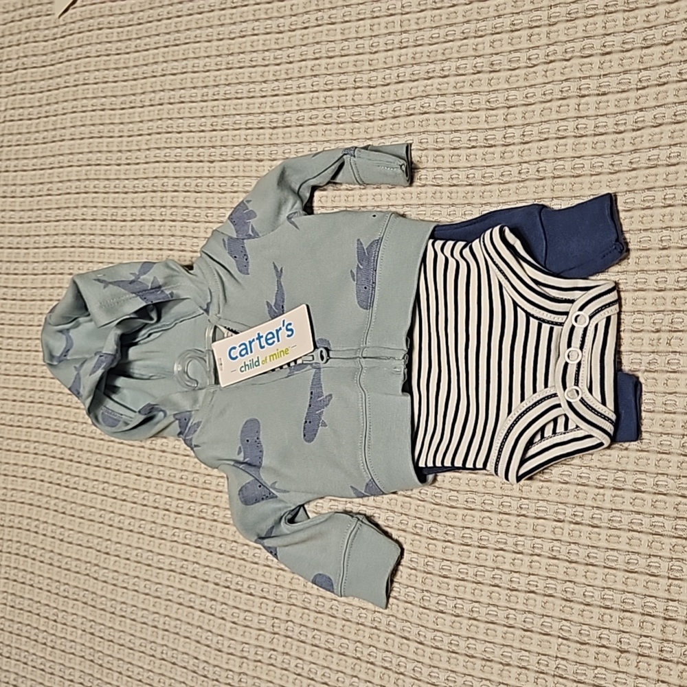 Carters 3 Piece NWT Whale Zip up Hoodie Jogger and Onesie
